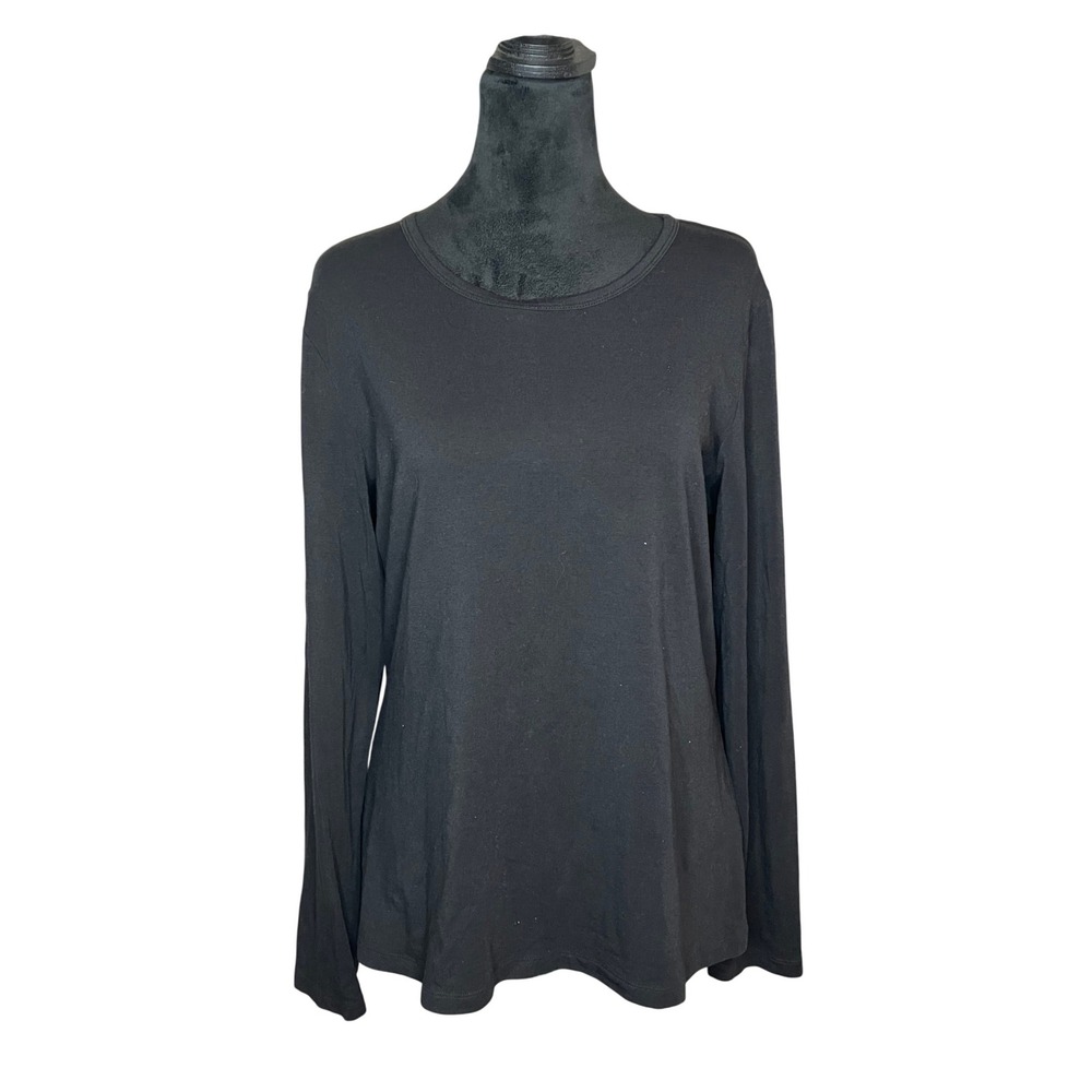 J. McLaughlin Long SLeeve‎ Scoop Neck Black Tee Preppy Basics Large